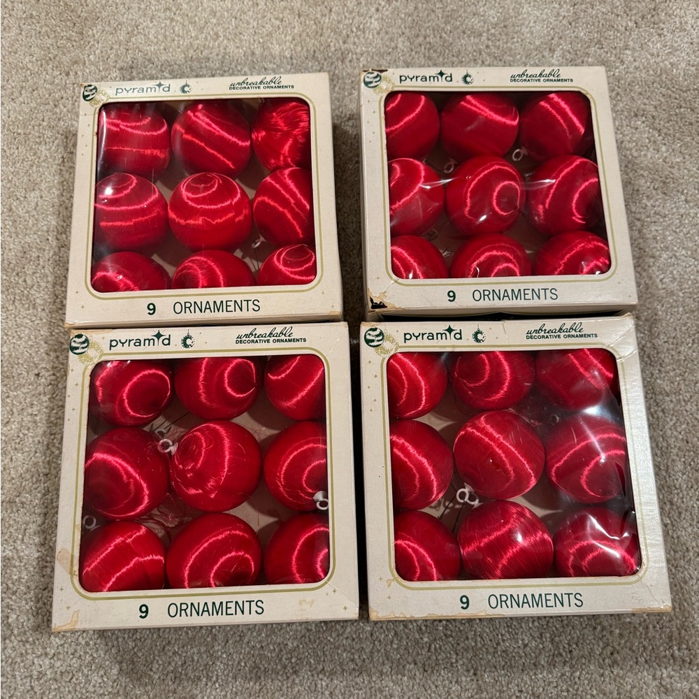 4 boxes Pyramid satin Red Unbreakable Holiday Ornaments mcm festive - Picture 7 of 8